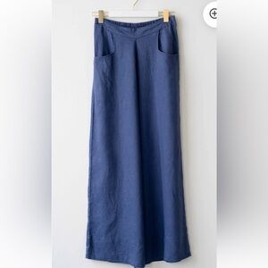 Lazybones Ollie French Linen Indigo Blue Extra Wide Leg Pants. Front Pockets.